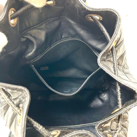 RARE Authentic CHANEL Vintage CC Lambskin Leather Backpack Shoulder Bag Black - Picture 15 of 16